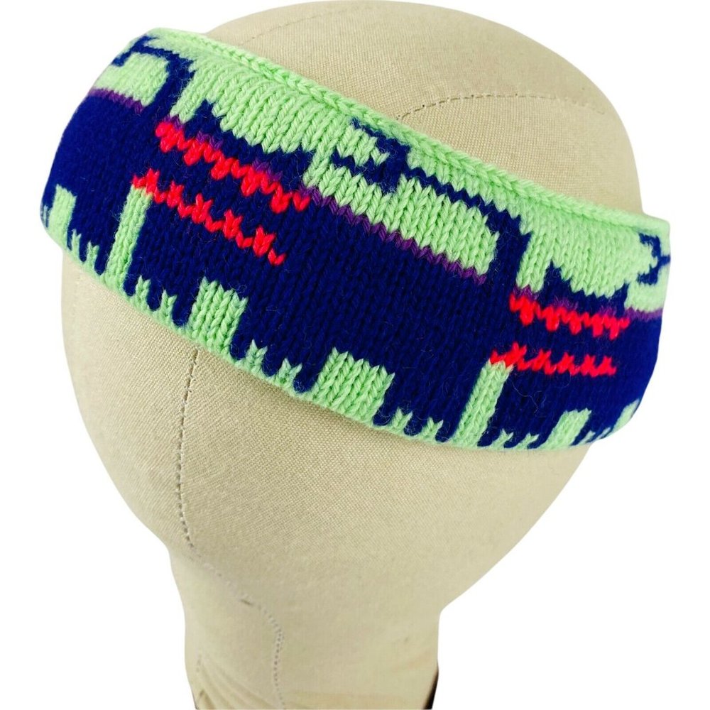 Murray Merkley RARE Vintage 90s Virgin Wool Headband Handmade Cat Green Purple